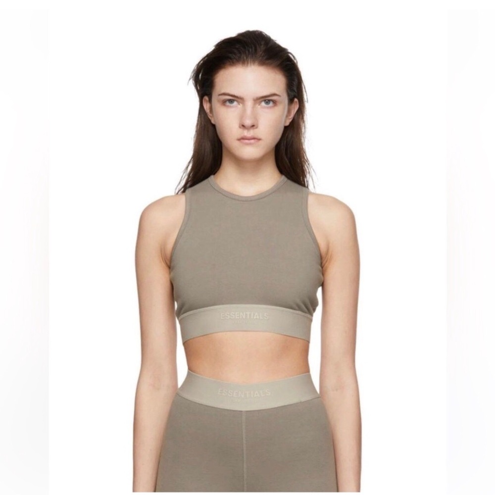 Fear of God ESSENTIALS Women’s Cropped Sport Tank Top in Taupe Size M